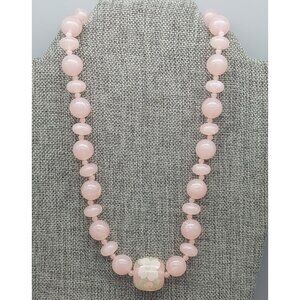 Vintage Pink Lucite Bead Collar Strand Necklace Large Floral Center Bead 18"